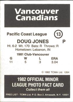 1982 TCMA Vancouver Canadians #13 Doug Jones Back