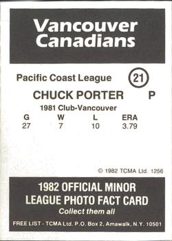 1982 TCMA Vancouver Canadians #21 Chuck Porter Back