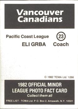 1982 TCMA Vancouver Canadians #23 Eli Grba Back