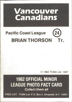 1982 TCMA Vancouver Canadians #24 Brian Thorson Back