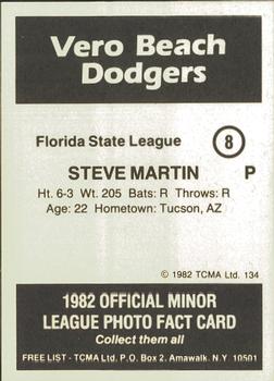 1982 TCMA Vero Beach Dodgers #8 Steve Martin Back