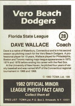 1982 TCMA Vero Beach Dodgers #28 Dave Wallace Back
