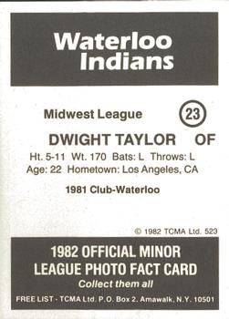 1982 TCMA Waterloo Indians #23 Dwight Taylor Back