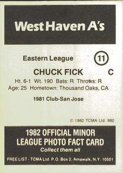 1982 TCMA West Haven A's #11 Chuck Fick Back