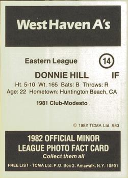 1982 TCMA West Haven A's #14 Donnie Hill Back