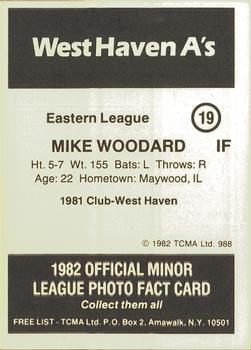 1982 TCMA West Haven A's #19 Mike Woodard Back