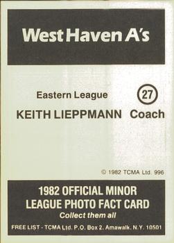 1982 TCMA West Haven A's #27 Keith Lieppman Back