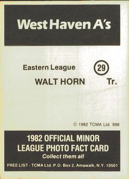 1982 TCMA West Haven A's #29 Walt Horn Back
