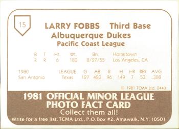 1981 TCMA Albuquerque Dukes #15 Larry Fobbs Back