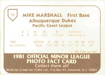 1981 TCMA Albuquerque Dukes #16 Mike Marshall Back