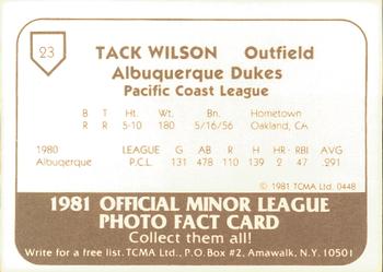 1981 TCMA Albuquerque Dukes #23 Tack Wilson Back