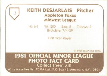 1981 TCMA Appleton Foxes #3 Keith Desjarlais Back