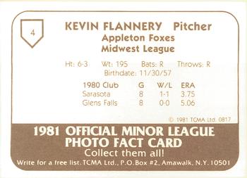 1981 TCMA Appleton Foxes #4 Kevin Flannery Back