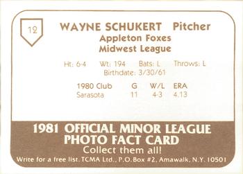 1981 TCMA Appleton Foxes #12 Wayne Schuckert Back