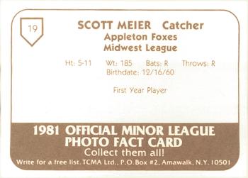 1981 TCMA Appleton Foxes #19 Scott Meier Back