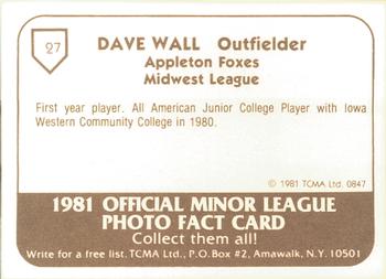 1981 TCMA Appleton Foxes #27 Dave Wall Back