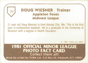 1981 TCMA Appleton Foxes #29 Doug Wiesner Back