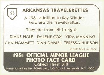 1981 TCMA Arkansas Travelers #23 Arkansas Travelerettes Back