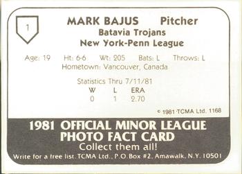 1981 TCMA Batavia Trojans #1 Mark Bajus Back