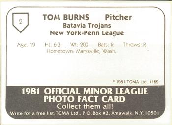 1981 TCMA Batavia Trojans #2 Tom Burns Back