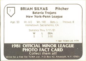 1981 TCMA Batavia Trojans #7 Brian Silvas Back