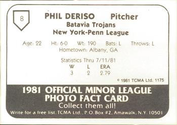 1981 TCMA Batavia Trojans #8 Phil Deriso Back