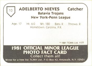 1981 TCMA Batavia Trojans #10 Adalberto Nieves Back