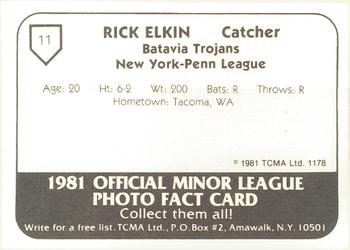 1981 TCMA Batavia Trojans #11 Rick Elkin Back