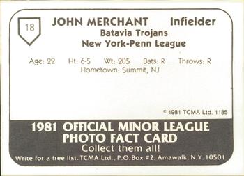 1981 TCMA Batavia Trojans #18 John Merchant Back