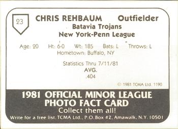 1981 TCMA Batavia Trojans #23 Chris Rehbaum Back