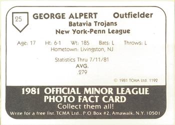 1981 TCMA Batavia Trojans #25 George Alpert Back