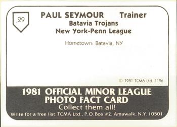 1981 TCMA Batavia Trojans #29 Paul Seymour Back