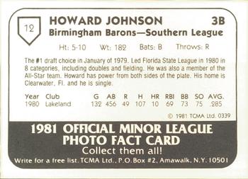 1981 TCMA Birmingham Barons #12 Howard Johnson Back