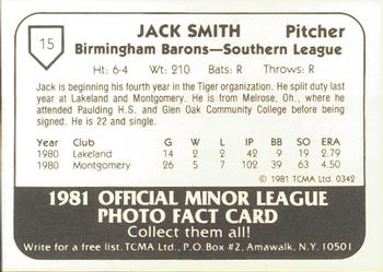 1981 TCMA Birmingham Barons #15 Jack Smith Back