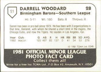 1981 TCMA Birmingham Barons #21 Darrell Woodard Back