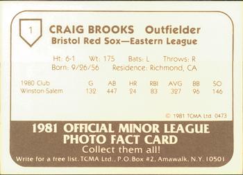 1981 TCMA Bristol Red Sox #1 Craig Brooks Back