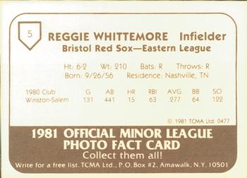 1981 TCMA Bristol Red Sox #5 Reggie Whittemore Back
