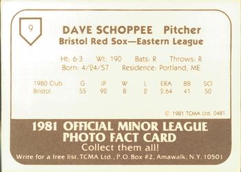 1981 TCMA Bristol Red Sox #9 Dave Schoppee Back