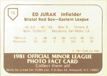 1981 TCMA Bristol Red Sox #12 Ed Jurak Back