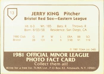 1981 TCMA Bristol Red Sox #13 Jerry King Back