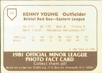 1981 TCMA Bristol Red Sox #14 Kenny Young Back