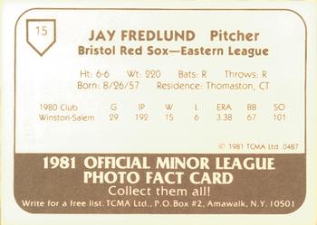 1981 TCMA Bristol Red Sox #15 Jay Fredlund Back