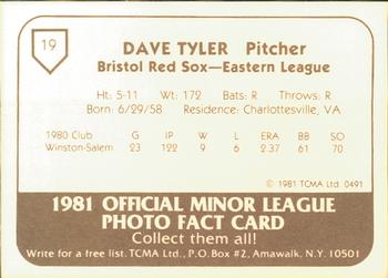 1981 TCMA Bristol Red Sox #19 Dave Tyler Back