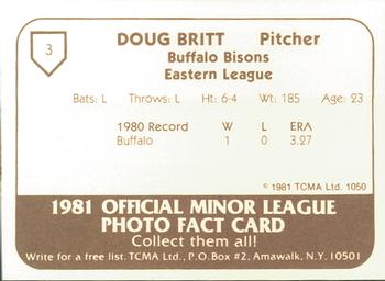 1981 TCMA Buffalo Bisons #3 Doug Britt Back