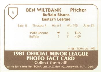 1981 TCMA Buffalo Bisons #5 Ben Wiltbank Back