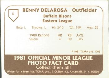 1981 TCMA Buffalo Bisons #6 Benny DeLaRosa Back