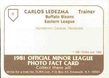 1981 TCMA Buffalo Bisons #8 Carlos Ledezma Back