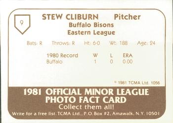 1981 TCMA Buffalo Bisons #9 Stew Cliburn Back