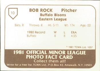 1981 TCMA Buffalo Bisons #10 Bob Rock Back