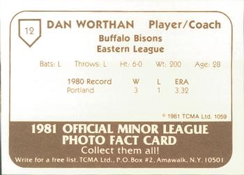 1981 TCMA Buffalo Bisons #12 Dan Warthen Back